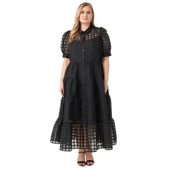 English Factory | Dresses | English Factory Gridded Organza Tiered Maxi Dress 3x Plus Black Puff Sleeve Goth | Poshmark English Factory | Dresses | English Factory Gridded Organza Tiered Maxi Dress 3x Plus Black Puff Sleeve Goth | Poshmark